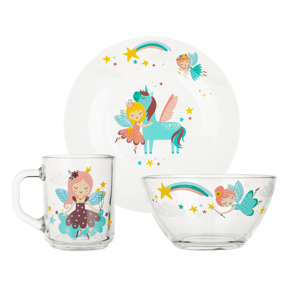 Набор для завтрака "Принцессы", 3 предмета: кружка 200мл, салатник 12,7см (0,46л), тарелка 19,6см, арт.№ 829-230