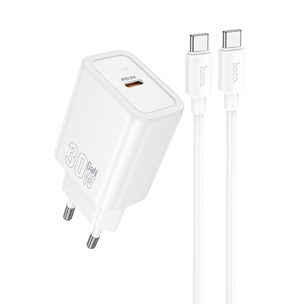 Комплект СЗУ hoco. модель N62, USB-C, PD30Вт, каб. C-C, белый, арт.№ 916-339