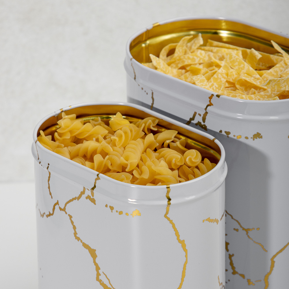 Набор банок для хранения 2шт, 20х13,5х8,5см, 18х11,5х7см, жесть, белый мрамор, арт.№ 828-275