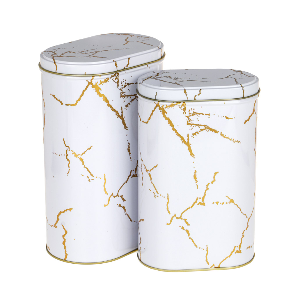 Набор банок для хранения 2шт, 20х13,5х8,5см, 18х11,5х7см, жесть, белый мрамор, арт.№ 828-275