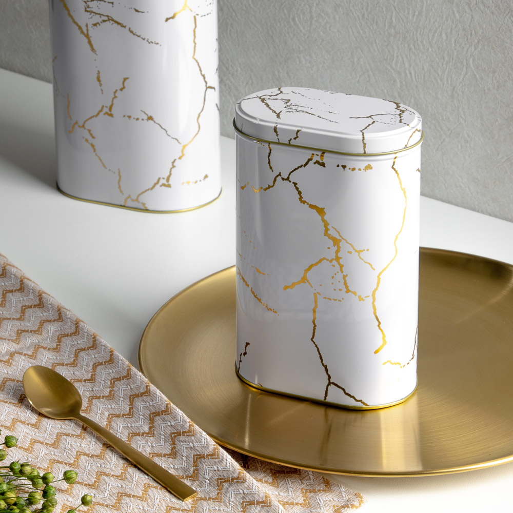 Набор банок для хранения 2шт, 20х13,5х8,5см, 18х11,5х7см, жесть, белый мрамор, арт.№ 828-275