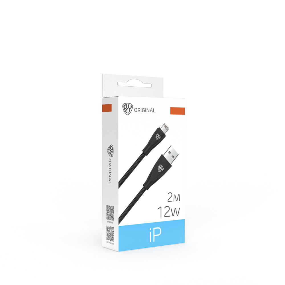 BY Кабель для зарядки Nylon Pro USB(A)-iP, 12W, 2 м, 2.4A, нейлон, черный, арт.№ 931-623