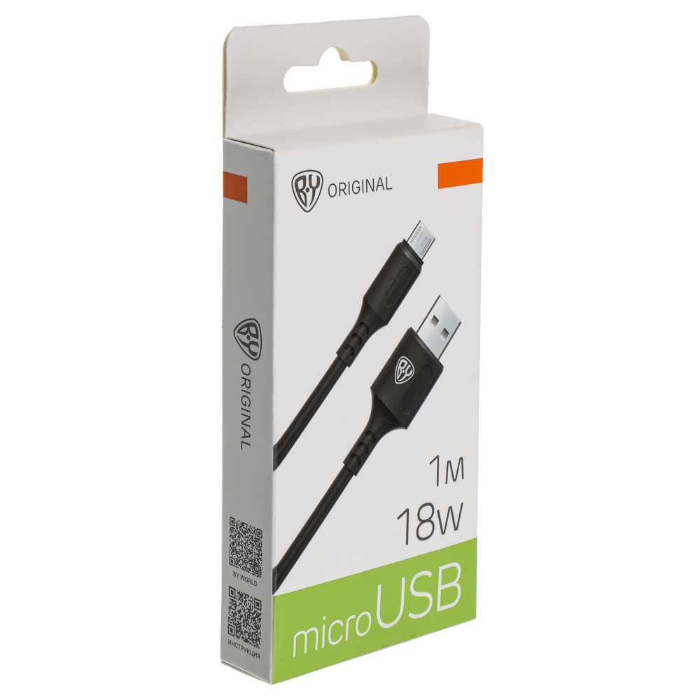 BY Кабель для зарядки Fusion USB(A)-microUSB, 18W, 1 м, 2.4A, TPE, черный, арт.№ 931-625