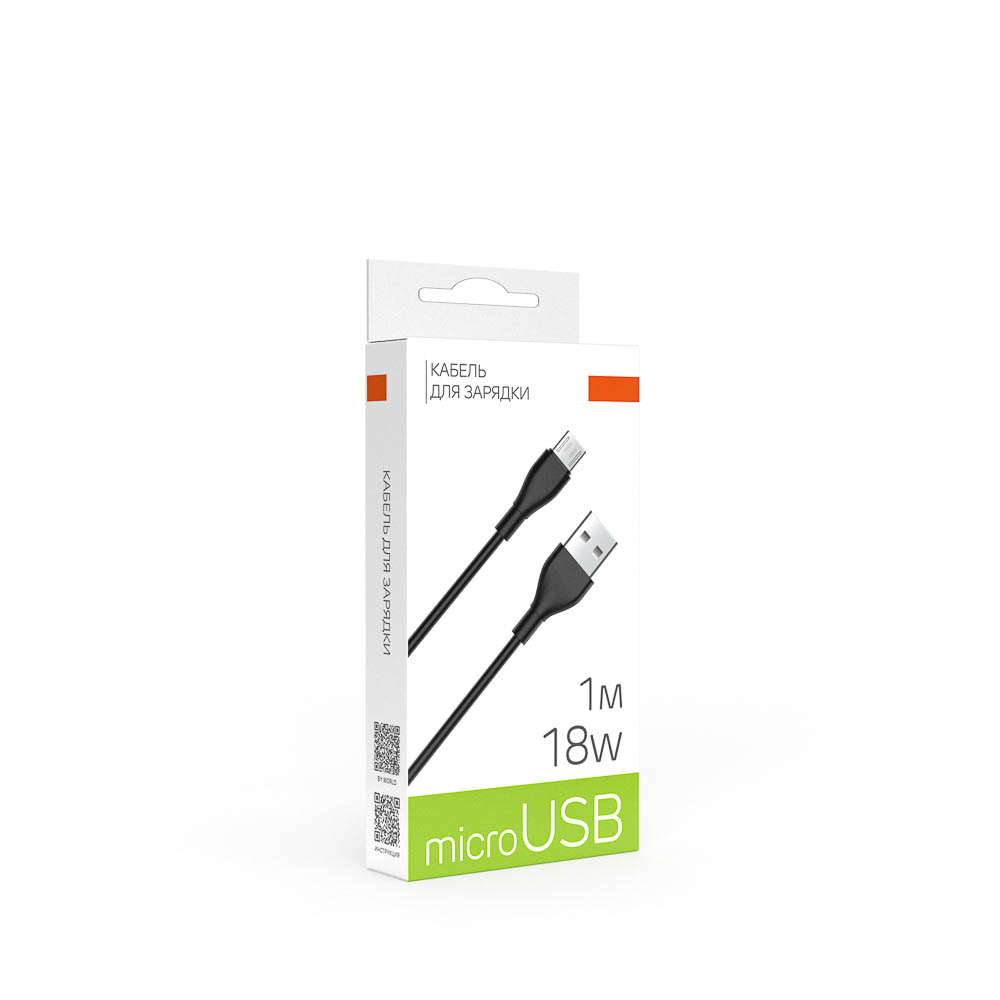 Кабель для зарядки USB(A)-microUSB BY Fusion, 18Вт, 1 м, 3A, TPE, черный, арт.№ 931-625