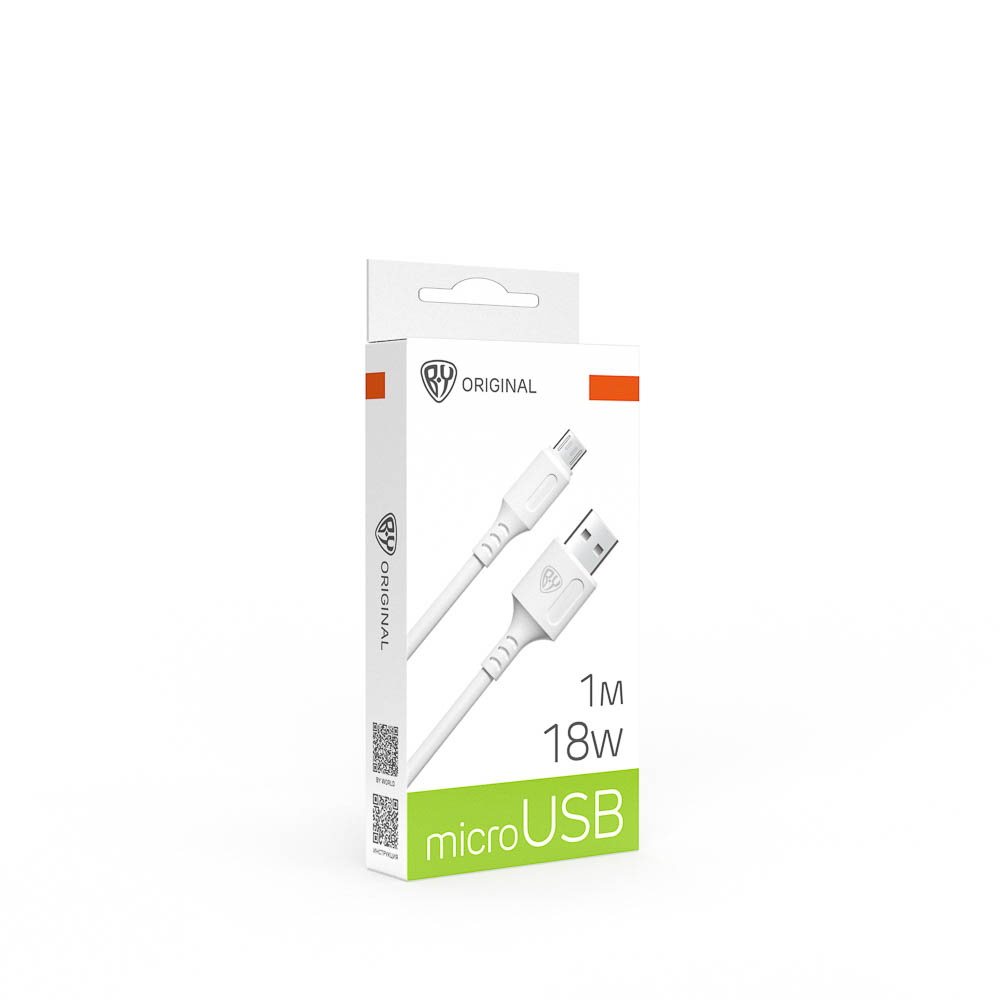 Кабель для зарядки USB(A)-microUSB BY Fusion, 18Вт, 1 м, 2.4A, TPE, белый, арт.№ 931-626