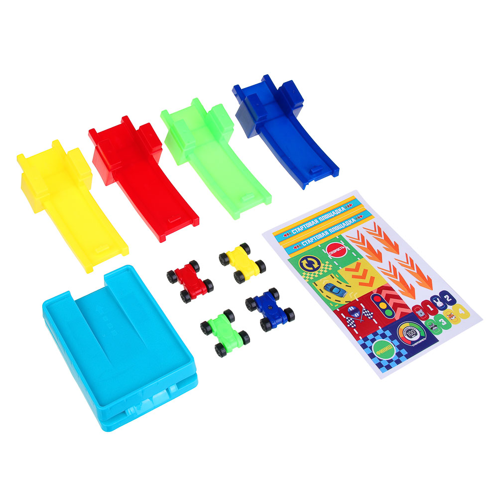 ИГРОЛЕНД Автотрек "Гонки", пластик, 4 машинки, 21,5х22х5 см, арт.№ 276-166