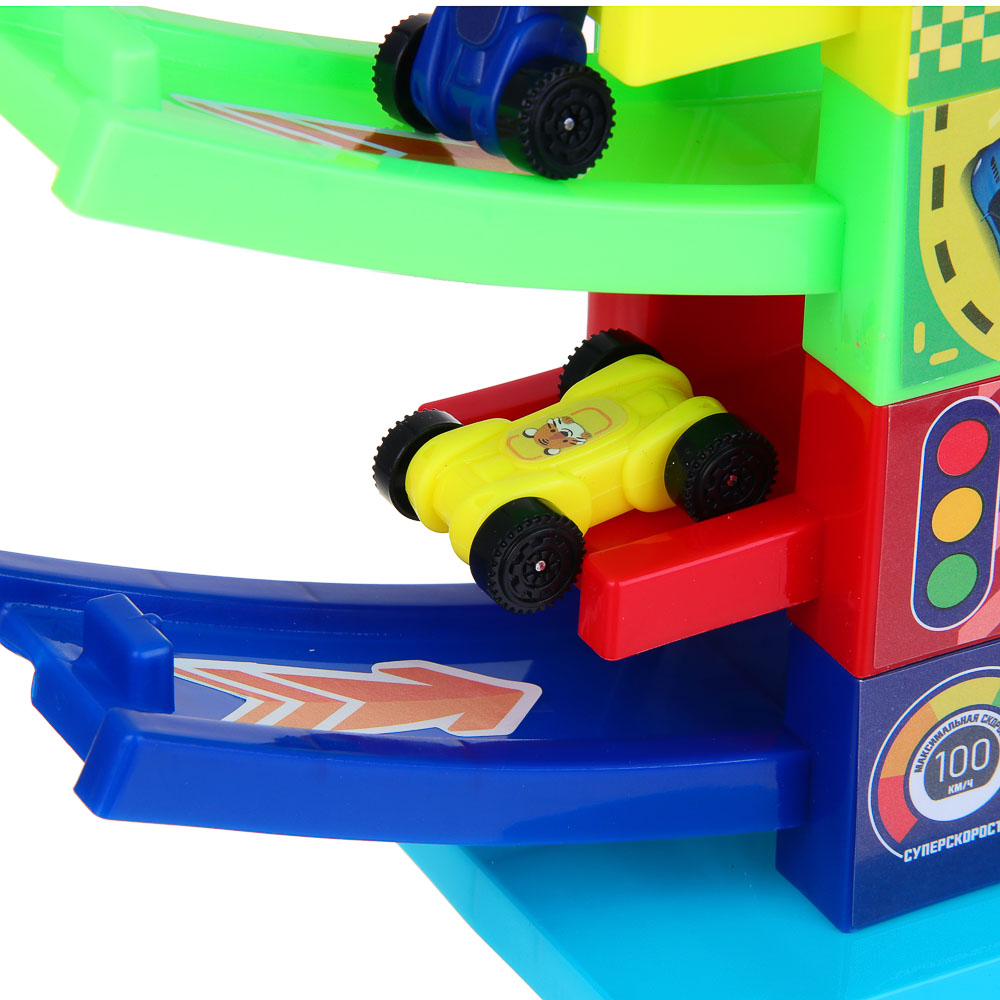 ИГРОЛЕНД Автотрек "Гонки", пластик, 4 машинки, 21,5х22х5 см, арт.№ 276-166