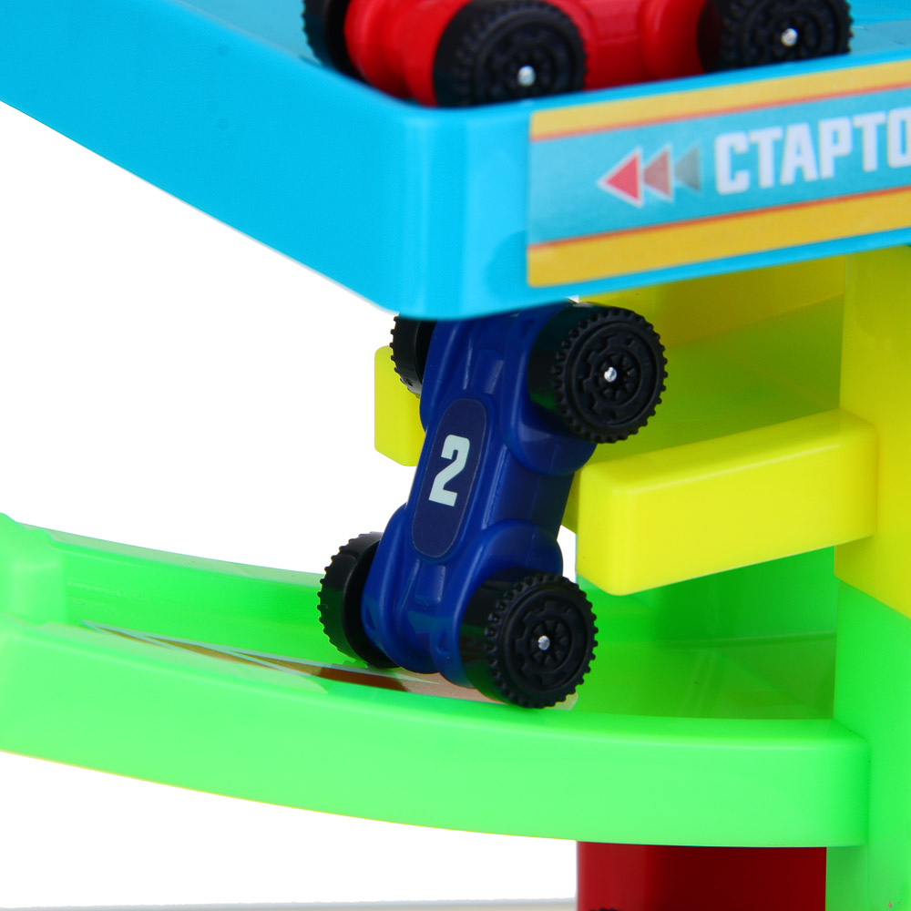 ИГРОЛЕНД Автотрек "Гонки", пластик, 4 машинки, 21,5х22х5 см, арт.№ 276-166