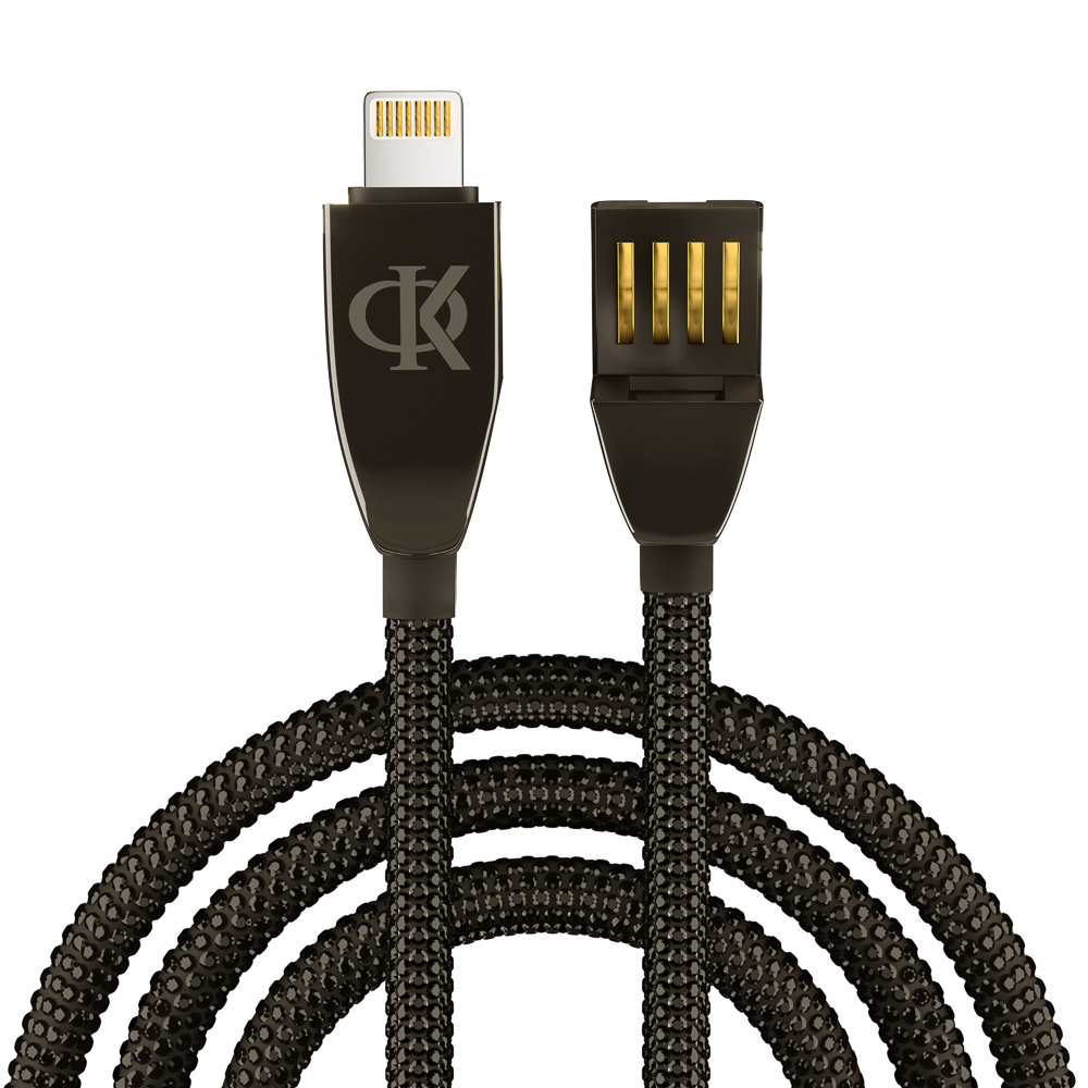 BY Ф.Киркоров Кабель для зарядки КРИСТАЛЛЫ iP, 1м, Быстрая зарядка 2.4А, 12W, черный, арт.№ 931-455