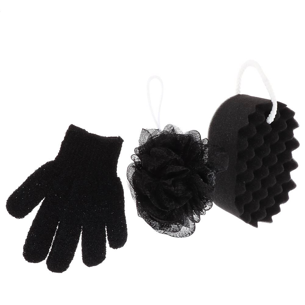 ЮL Набор 3 штуки: губка поролон, перчатка скрабер, мочалка шар, 2 цвета, МС24-09, арт.№ 361-153