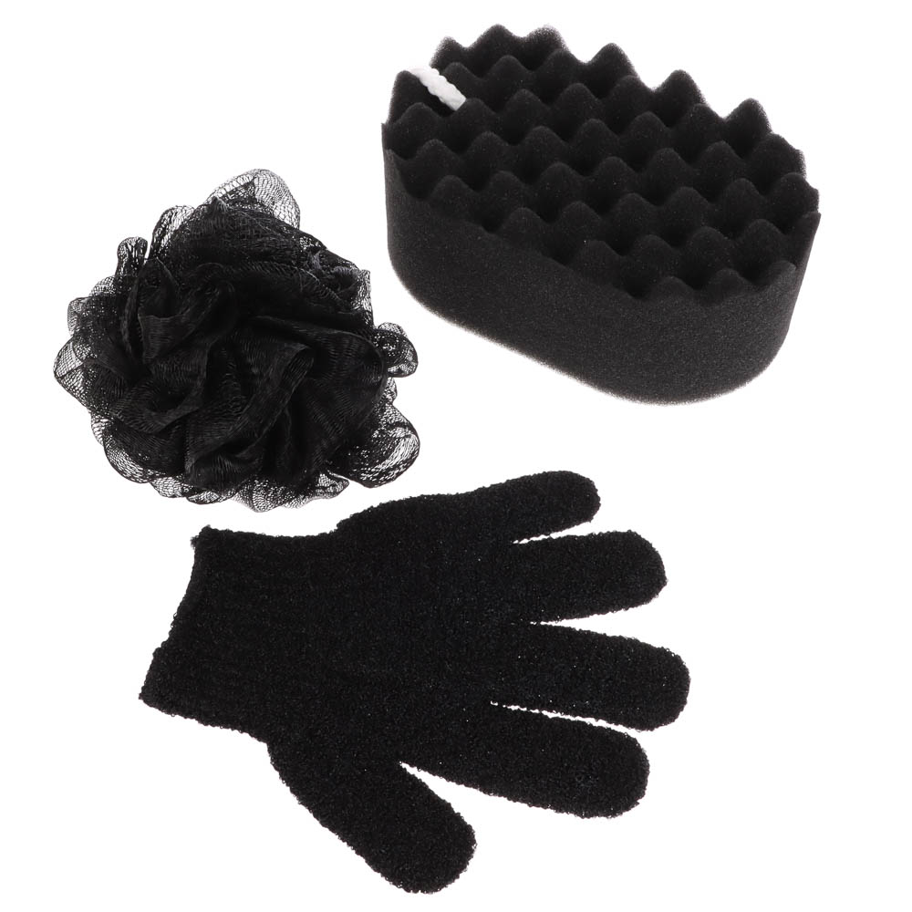 ЮL Набор 3 штуки: губка поролон, перчатка скрабер, мочалка шар, 2 цвета, МС24-09, арт.№ 361-153