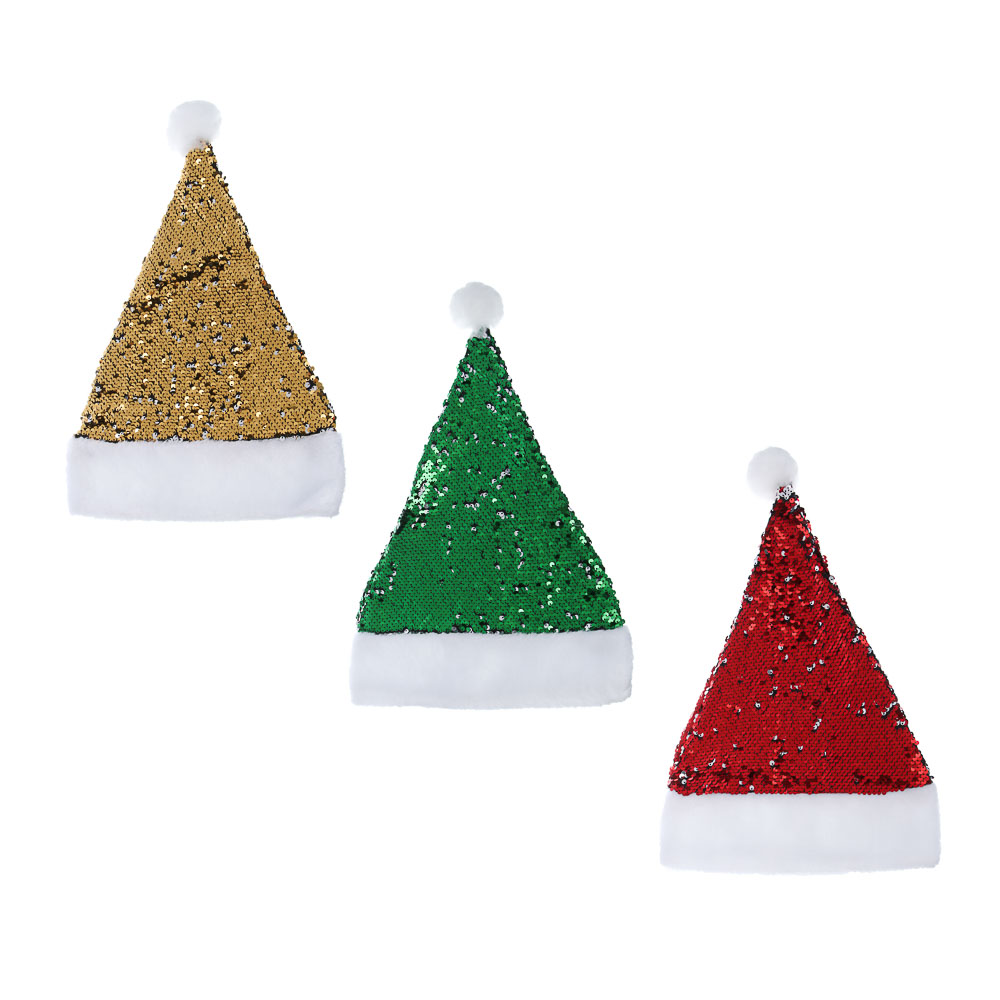 СНОУ БУМ Колпак новогодний с двусторонними пайетками, 28х42см, полиэстер, 3 дизайна, арт.№ 388-081