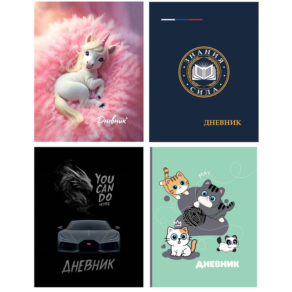 Дневник школьный, "Микс коллекций", 40 листов, твердая обложка 7БЦ, выборочный лак, 4 диз., арт.№ 524-310