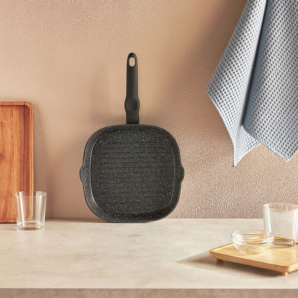 SATOSHI Стоун Сковорода-гриль 24*24см, литой алюм., антипр."каменное" покрытие, индукция, арт.№ 846-495