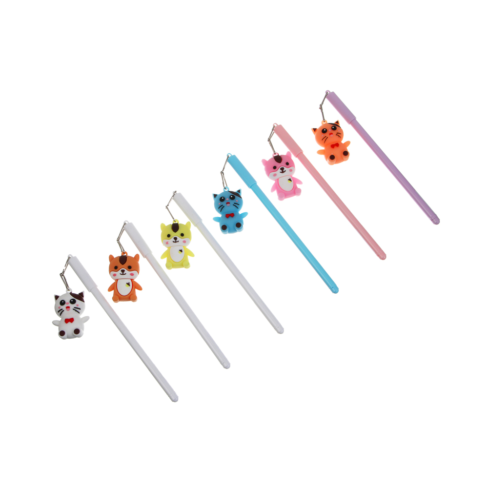 Ручка гелевая черная с фигуркой "Котики", 6 видов, арт.№ 591-288