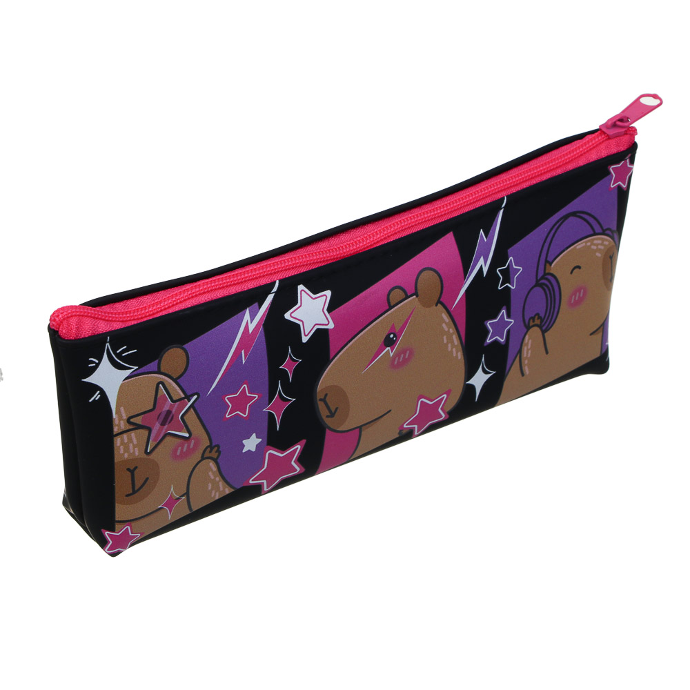 Пенал школьный прямоугольный 20x8x3,5 см, "Капибара", 1 отделение на молнии, силикон, арт.№ 524-245