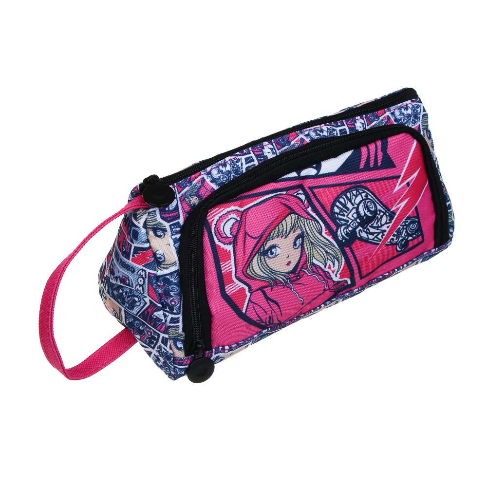 Пенал школьный треугольный 20,5х10х8 см, "Аниме", 2 отделения, полиэстер, объемный до 70 предметов, арт.№ 524-247