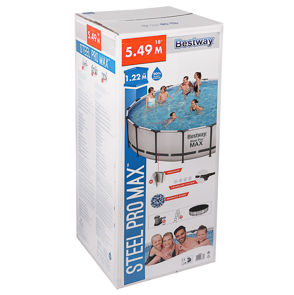 BESTWAY Круглый бассейн, фильтр-насос, лестница, чехол, диспенсер, 549x122см, 56462, арт.№ 107-268