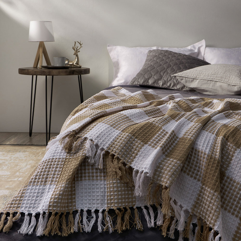 PROVANCE Basic Плед хлопок, 180х200см, клетка, бежевый, арт.№ 486-019