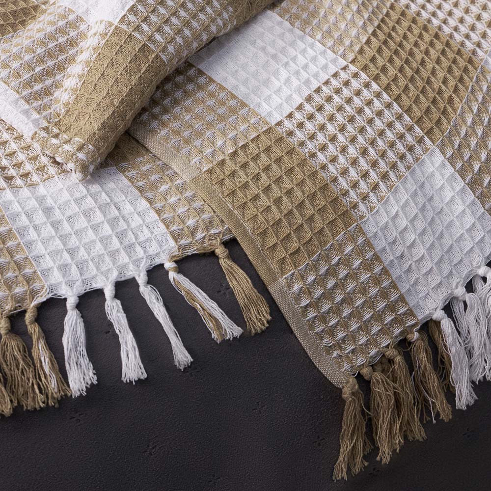 PROVANCE Basic Плед хлопок, 180х200см, клетка, бежевый, арт.№ 486-019