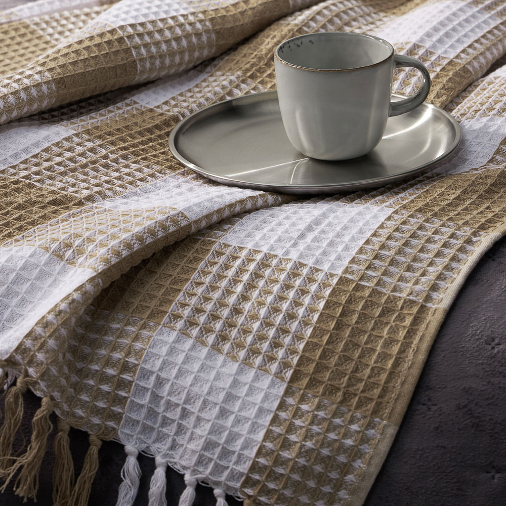 PROVANCE Basic Плед хлопок, 180х200см, клетка, бежевый, арт.№ 486-019