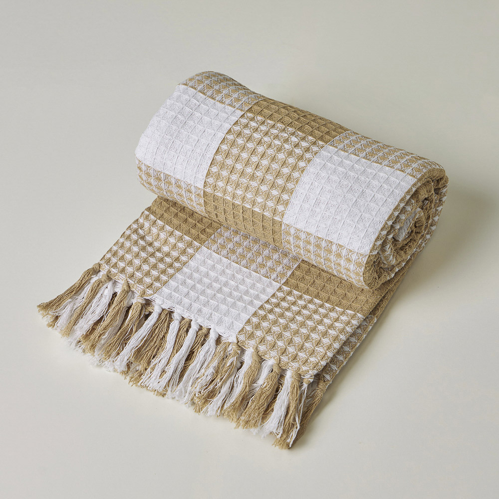 PROVANCE Basic Плед хлопок, 180х200см, клетка, бежевый, арт.№ 486-019