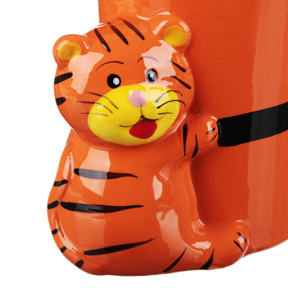 СНОУ БУМ Набор столовых приборов в подставке, сувенирный Тигр, керамика, дерево, 11,5x8x12см, арт.№ 359-795