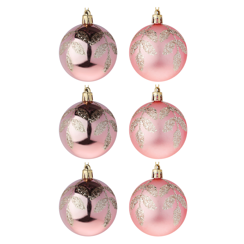 СНОУ БУМ Набор шаров 6 см, 6 шт, розовый, пластик, глиттер, 26-175, арт.№ 373-592