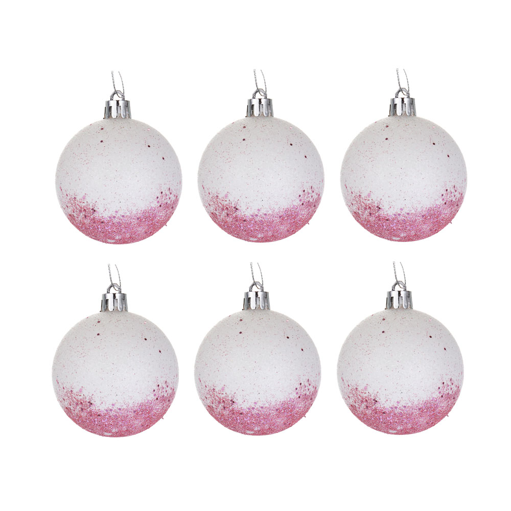 СНОУ БУМ Набор шаров 6 см, 6 шт, розовый-белый, подвес, 26-177, арт.№ 373-594