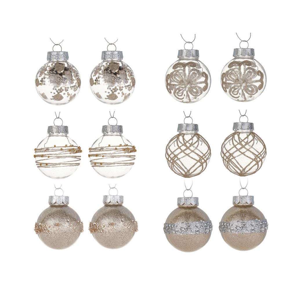 СНОУ БУМ Набор шаров 6 см, 6 шт, шампань, 2 вида, 26-178, арт.№ 373-595