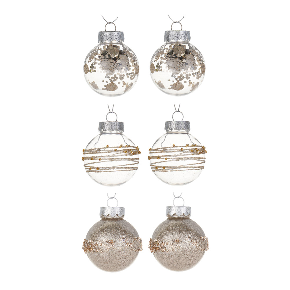 СНОУ БУМ Набор шаров 6 см, 6 шт, шампань, 2 вида, 26-178, арт.№ 373-595