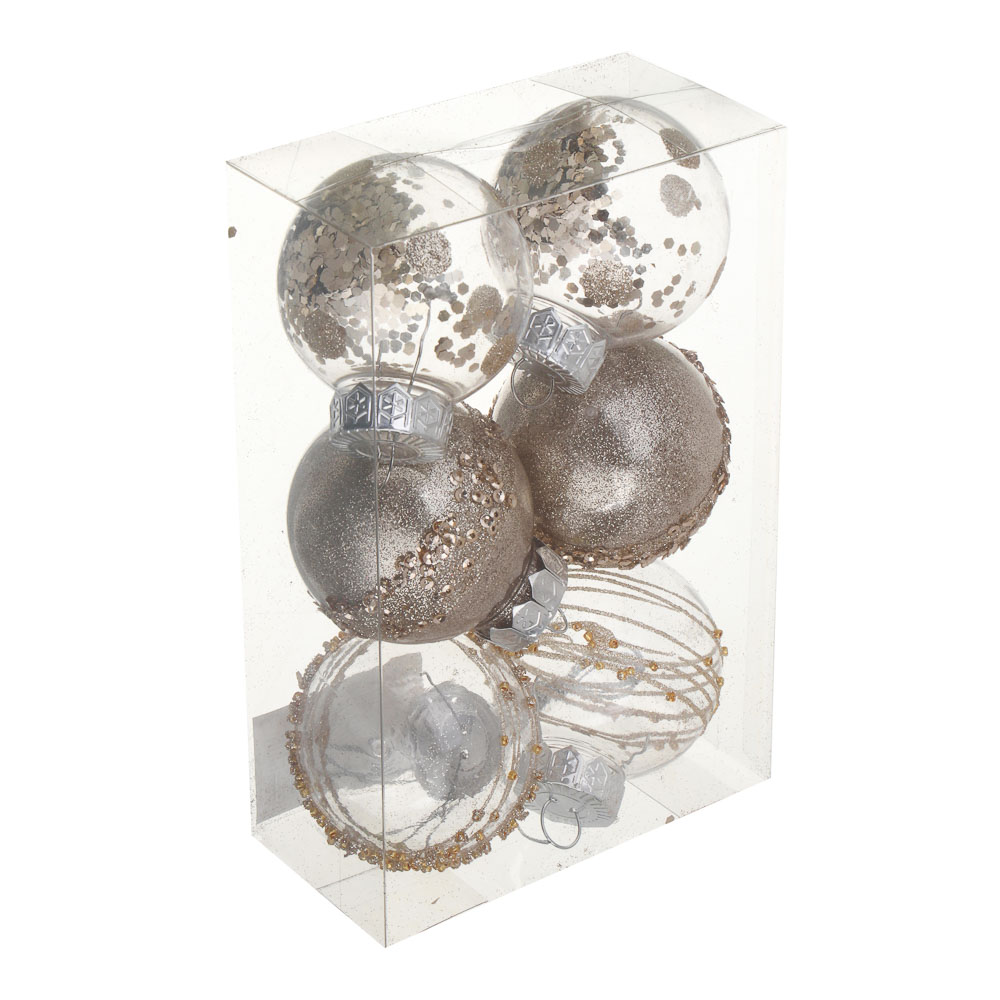 СНОУ БУМ Набор шаров 6 см, 6 шт, шампань, 2 вида, 26-178, арт.№ 373-595