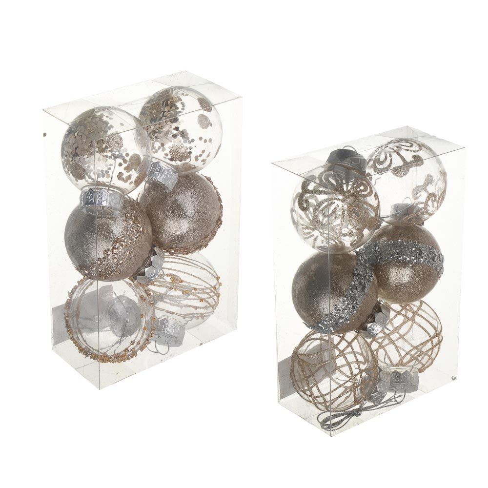 СНОУ БУМ Набор шаров 6 см, 6 шт, шампань, 2 вида, 26-178, арт.№ 373-595