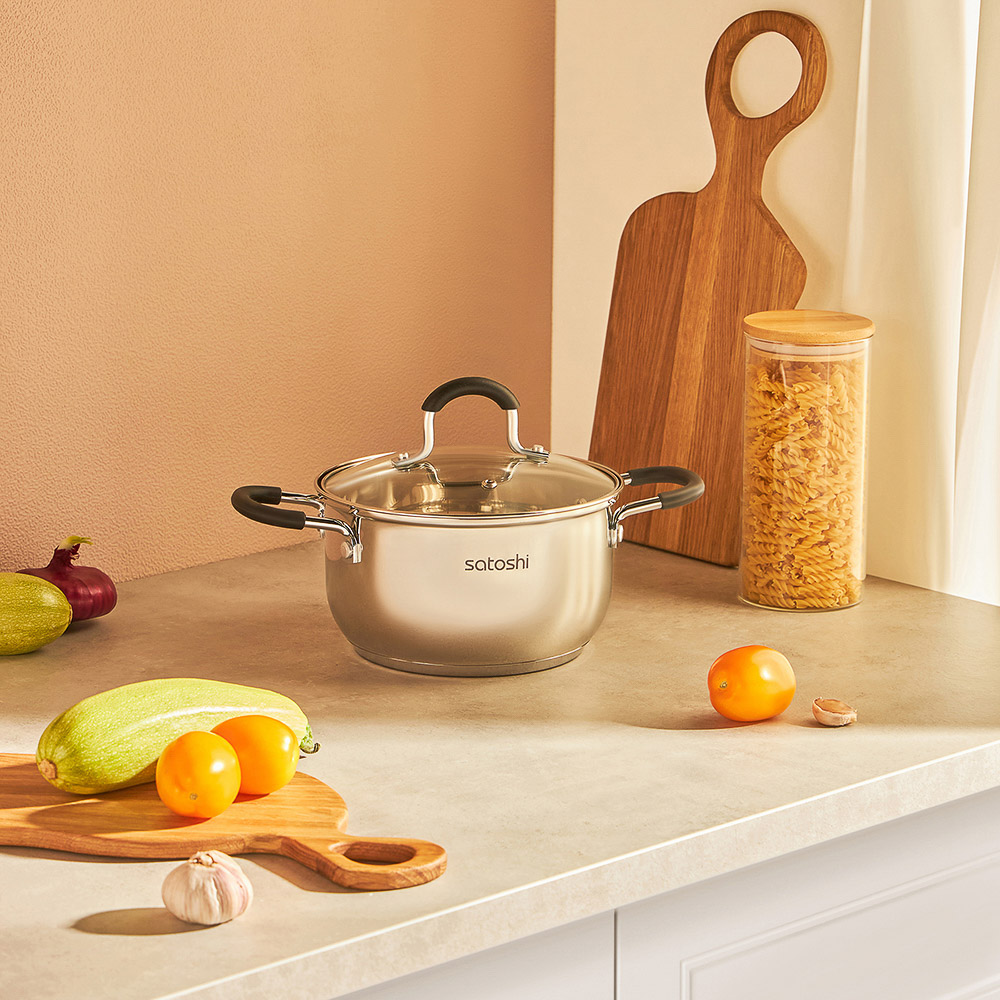 SATOSHI Альбер Кастрюля 18х10,5см, 2,5л, со стекл. крышкой, индукция, арт.№ 822-213