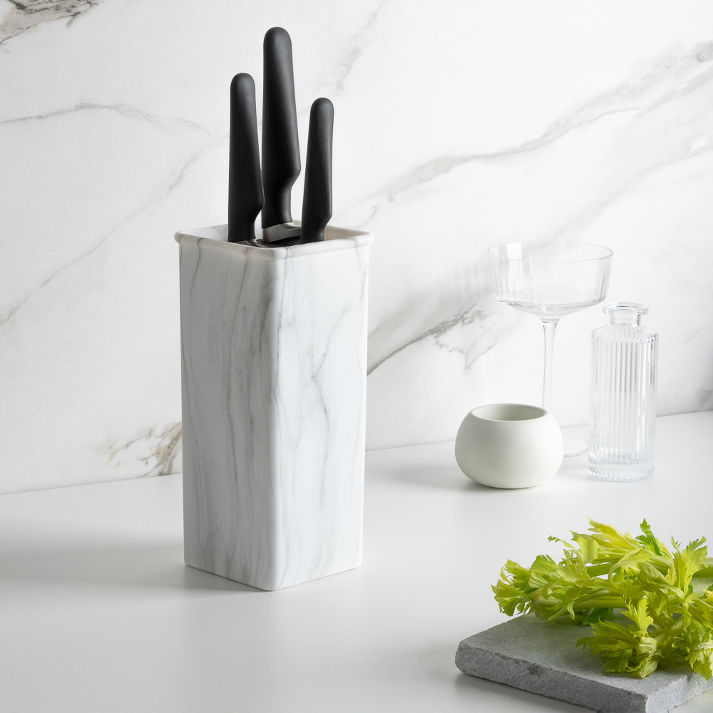 SATOSHI Мрамор Подставка для ножей 10x10x22,5см, полипропиленовые разделители, арт.№ 803-308