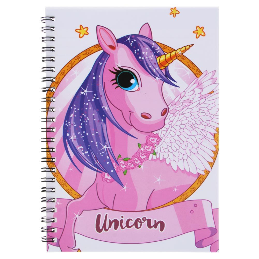 Записная книжка А5, 21х14,5см, 44 листа, "Единороги", картон, спираль, 4 дизайна, арт.№ 557-011