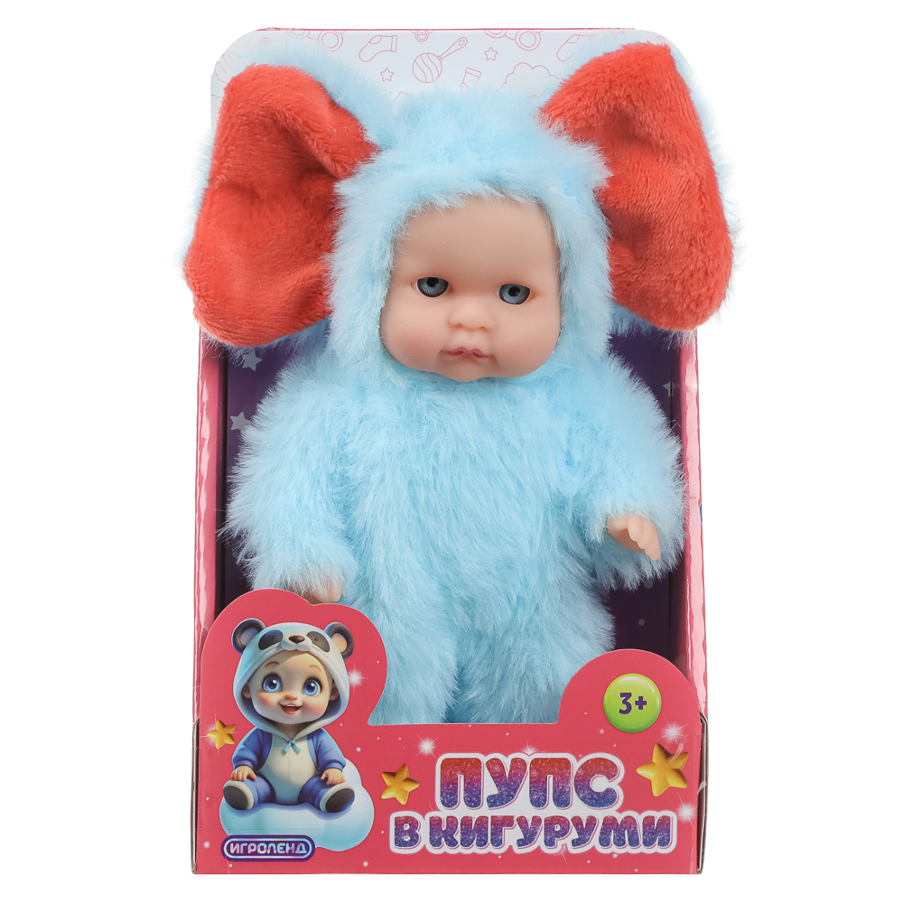 ИГРОЛЕНД Пупс в кигуруми 12 см, PVC, PP, полиэстер, 10,2х5х17 см, арт.№ 436-162