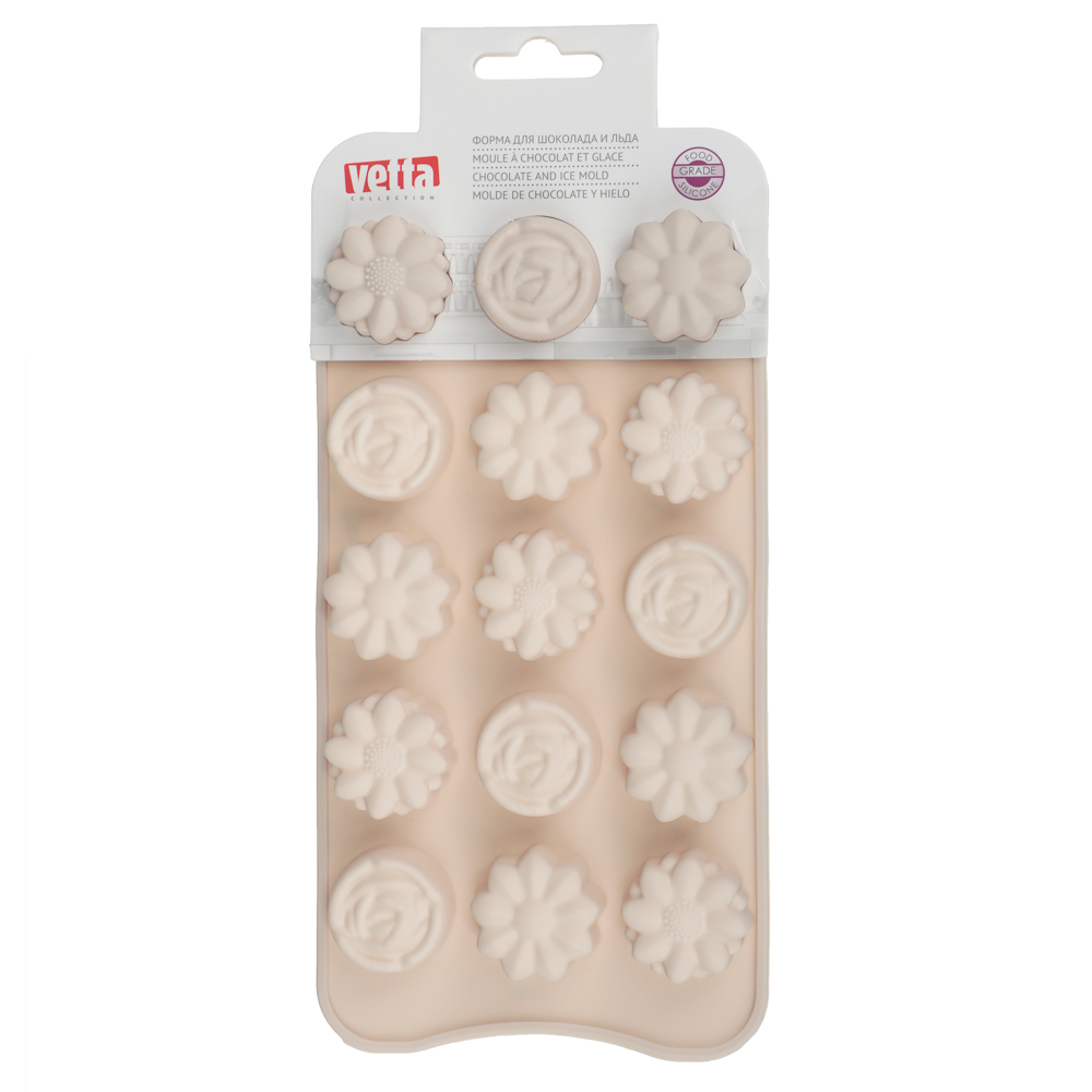 VETTA Форма силиконовая для шоколада и льда 15 ячеек, 21x10x1,6см "Шоколадка", 3 цвета, арт.№ 856-002
