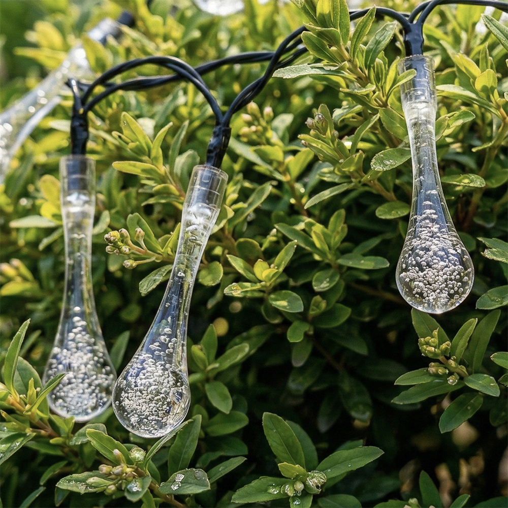 Уличная гирлянда на солнечной батарее Капля 7 м INBLOOM, 25 LED, свечение шампань, 2 режима, провод ПВХ зеленый, 2V 80 mA, 1.2V 600 mAh, арт.№ 185-180