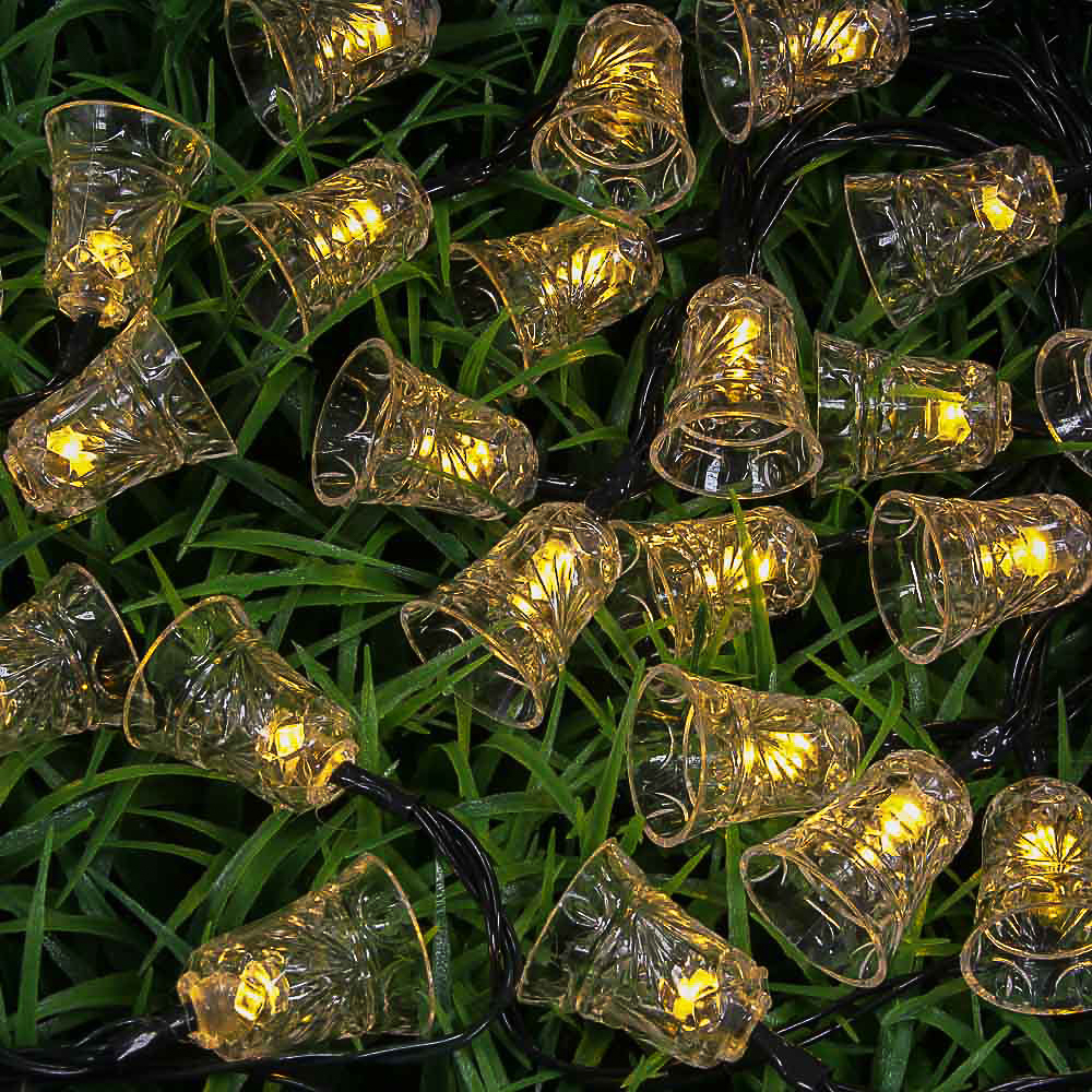 Уличная гирлянда на солнечной батарее Колокольчик 7 м INBLOOM, 25 LED, свечение шампань, 2 режима, провод ПВХ зеленый, 2V80 mA, 1.2V 600 mAh, арт.№ 384-334
