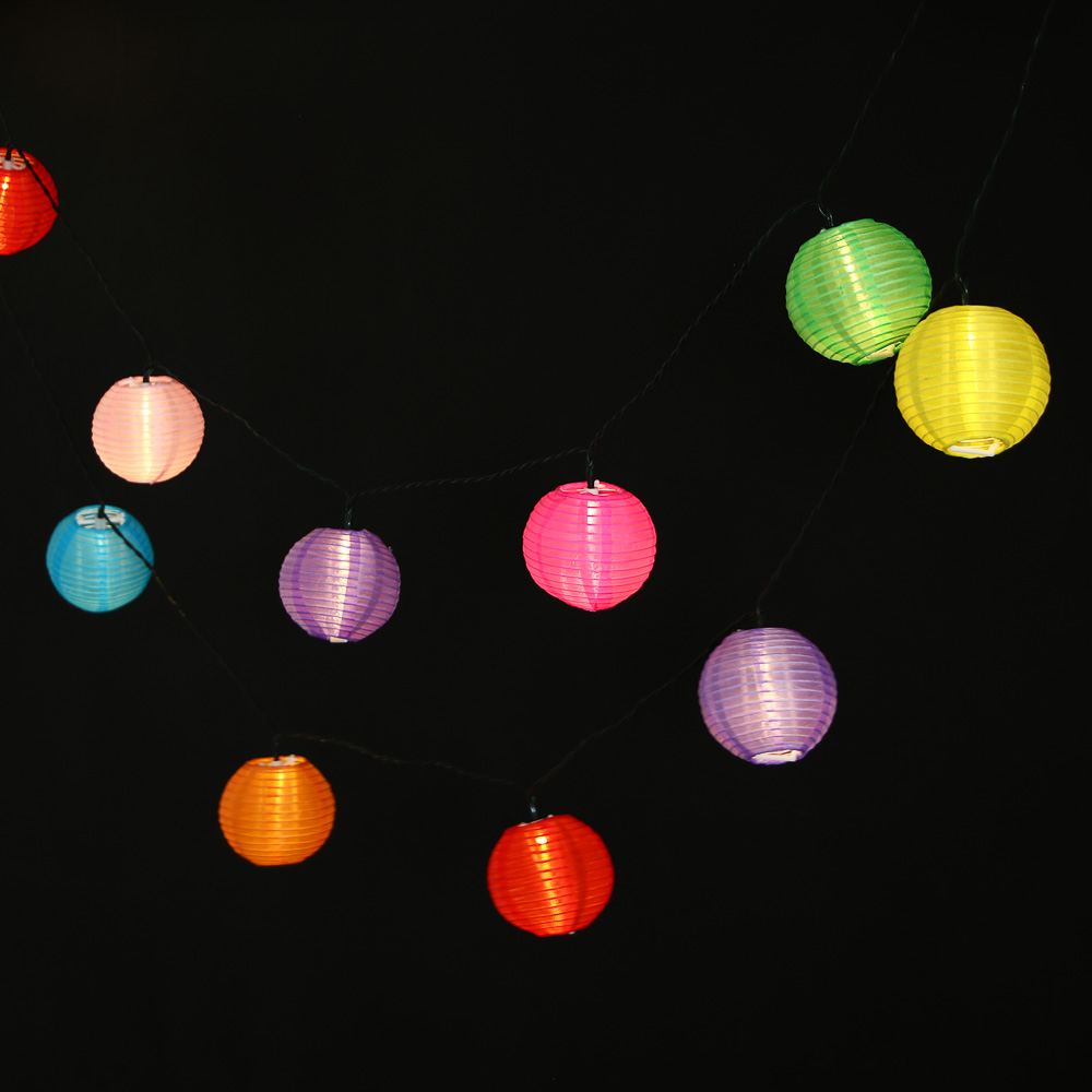 Уличная гирлянда на солнечной батарее Китайский фонарь 7 м INBLOOM, 20 LED, свечение шампань, 2 режима, провод ПВХ зеленый, 1.2V 600 mAh, арт.№ 384-335