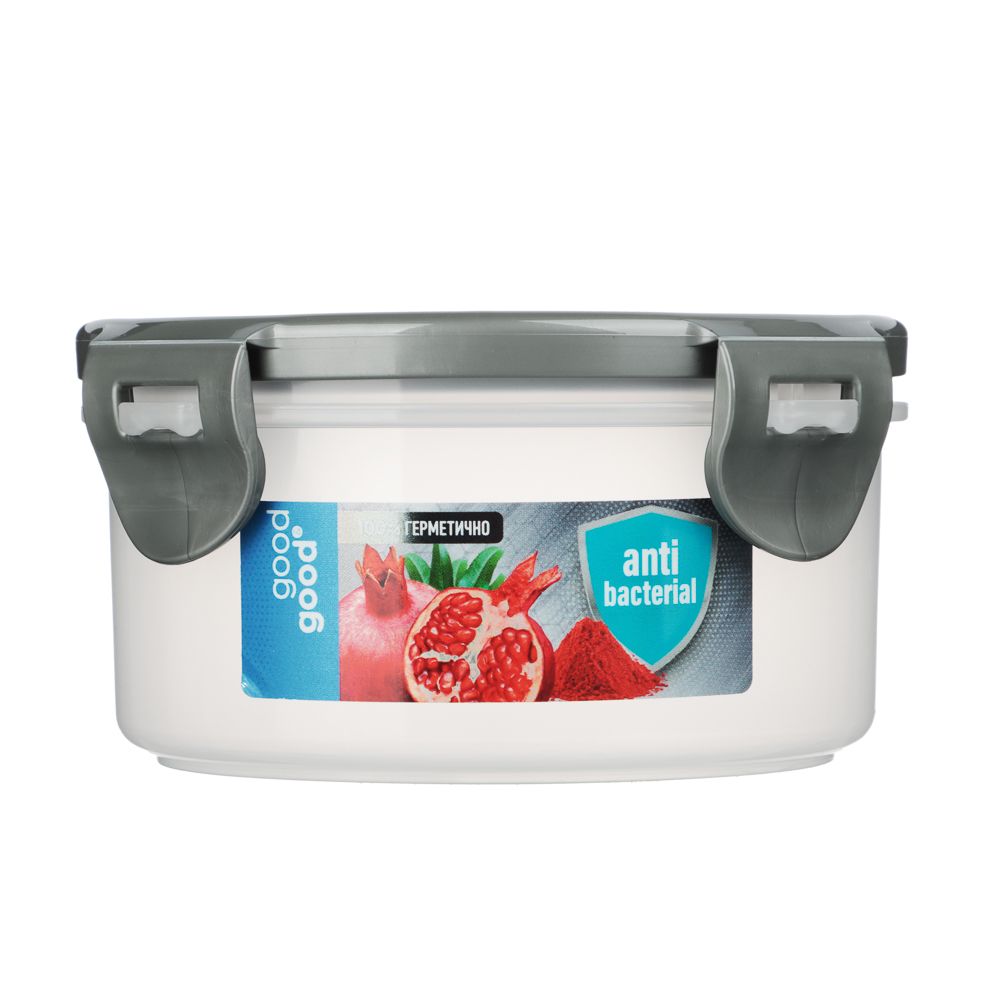 Контейнер герметичный для СВЧ с защелками, круглый, 0,35л, D-12см, H-6см, пластик, арт.№ 861-341