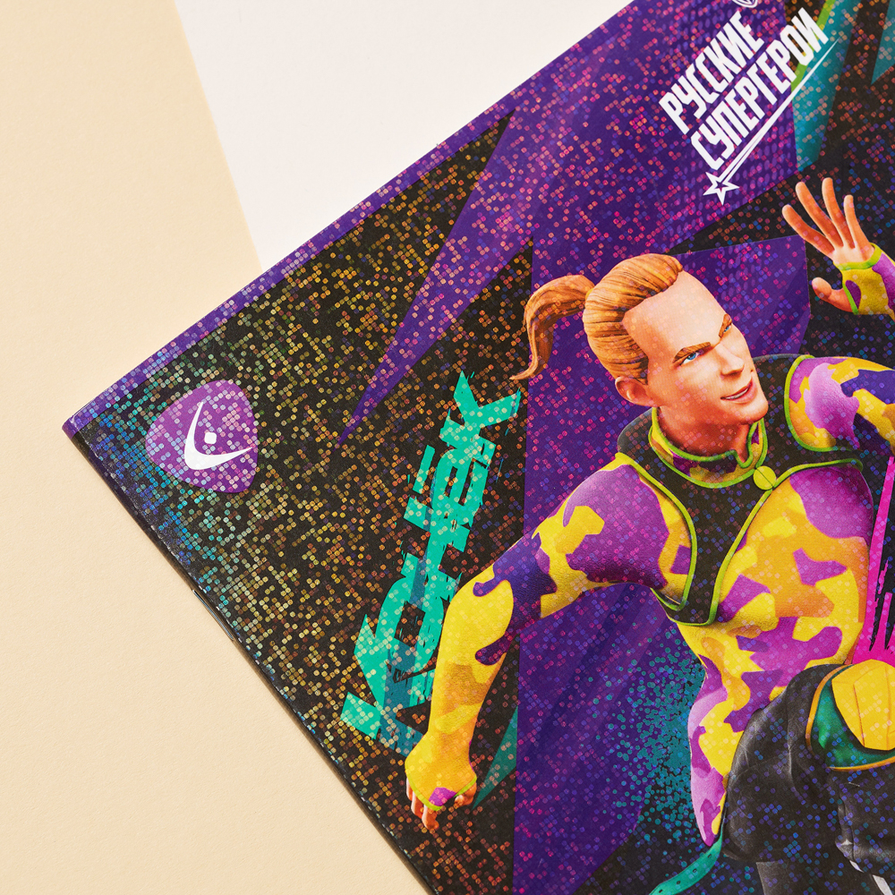 BY Русские Супергерои Тетрадь 48л. в клетку, обл.картон, белые листы, скрепка, гологр.пленка, 4диз., арт.№ 801-039