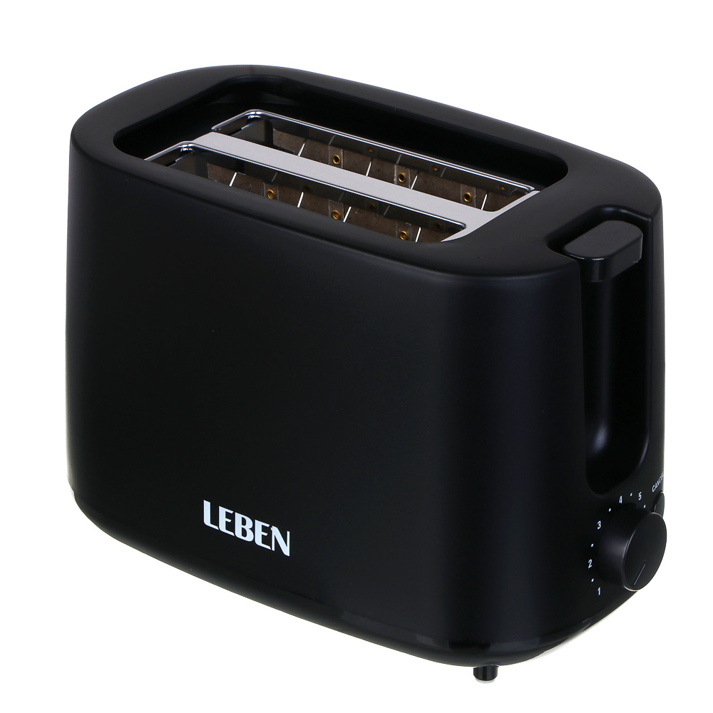 LEBEN Тостер, 650 Вт, 2 слота, регулятор мощности/степени прожарки, пластик, металл, чёрный, арт.№ 271-030