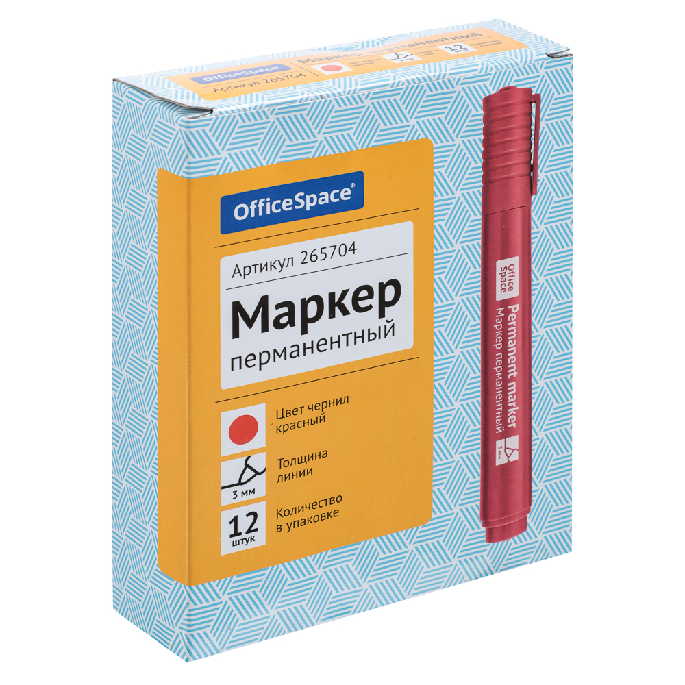 Маркер перманентный красный, пулевидный наконечник, линия 3мм, 265704, арт.№ 613-101