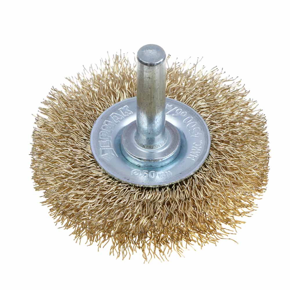 ЕРМАК PROFI Щетка дисковая для дрели, витая латунированная стальная проволока 0,3мм, 50мм, арт.№ 632-001