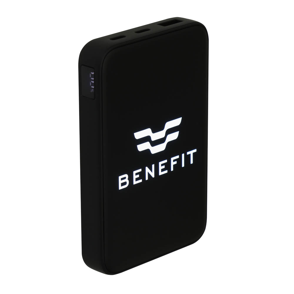 BY BENEFIT Аккумулятор мобильный Светящийся 10000мАч, USB-A, USB-C, встр.каб., QC, PD, 22.5W, чёрный, арт.№ 031-193