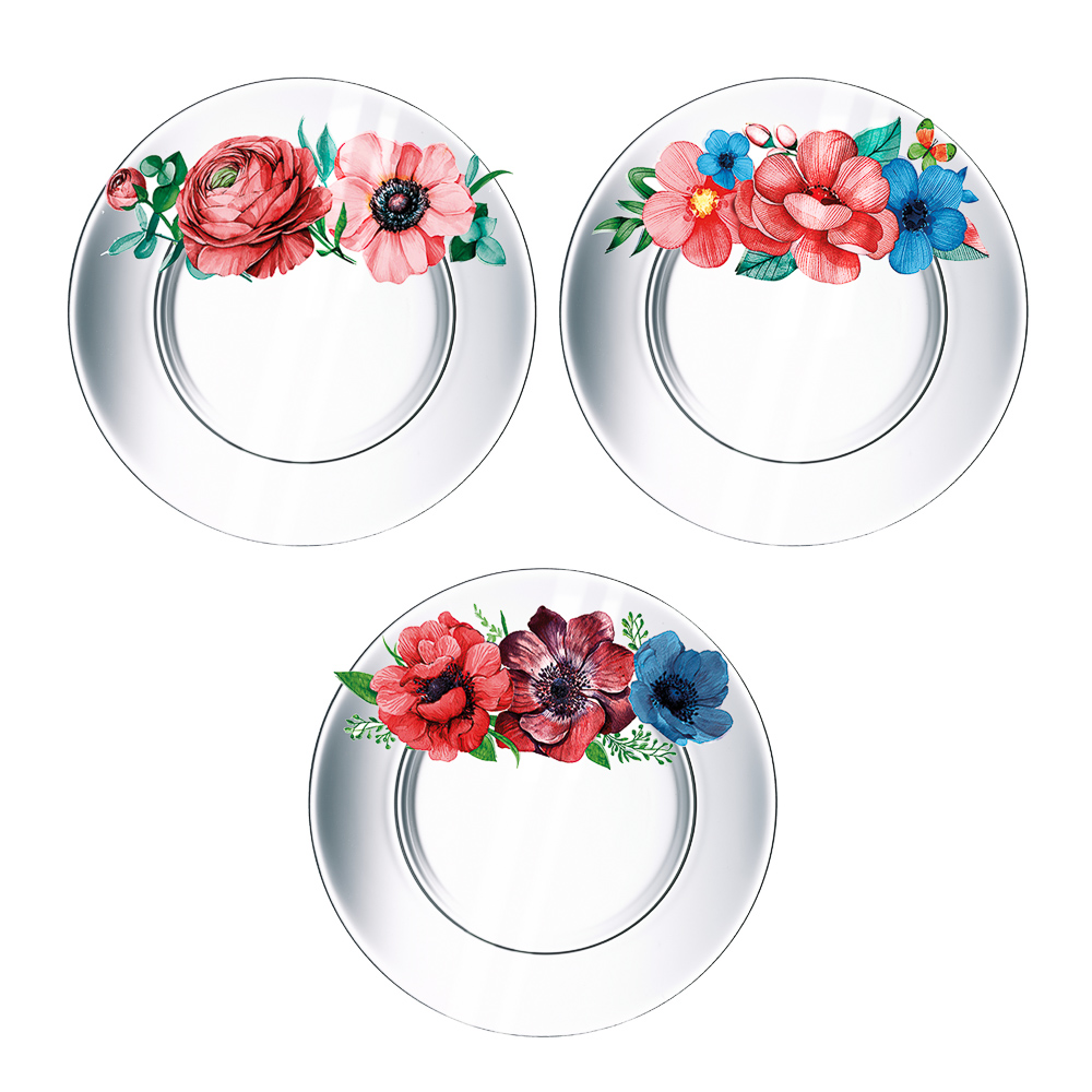 ОСЗ Анемоны Тарелка десертная 19,6см, стекло, 3 дизайна, арт.№ 877-731