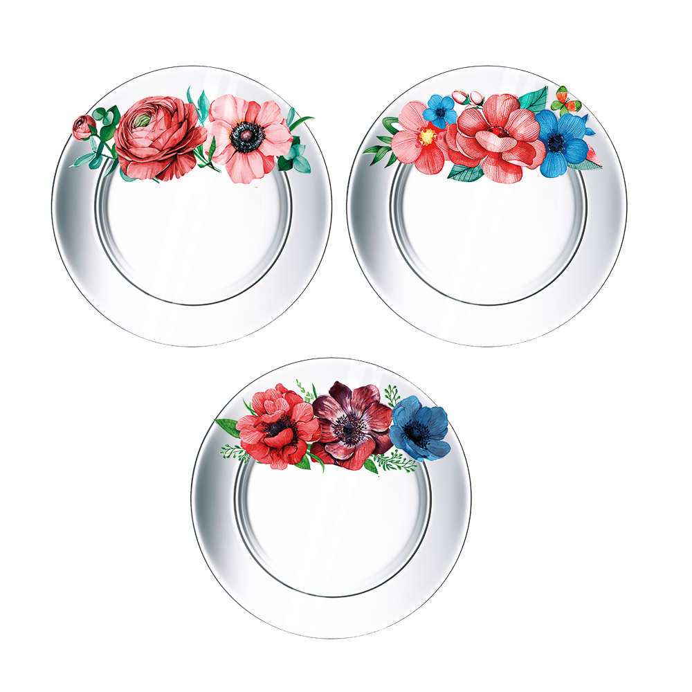 ОСЗ Анемоны Тарелка обеденная 25см, стекло, 3 дизайна, арт.№ 877-732