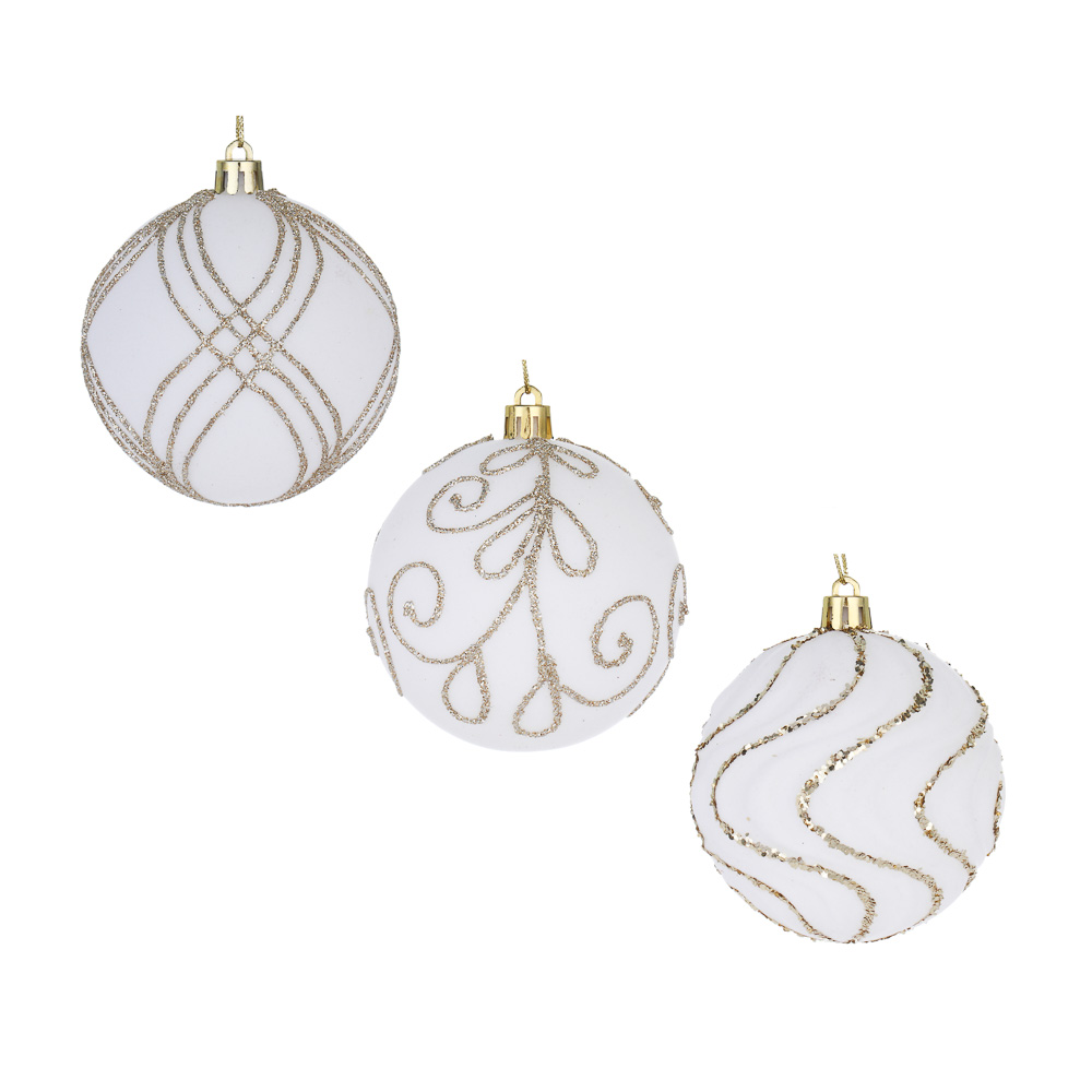 СНОУ БУМ Шар 8 см, флокированный, белый, 3 вида, арт.№ 373-601